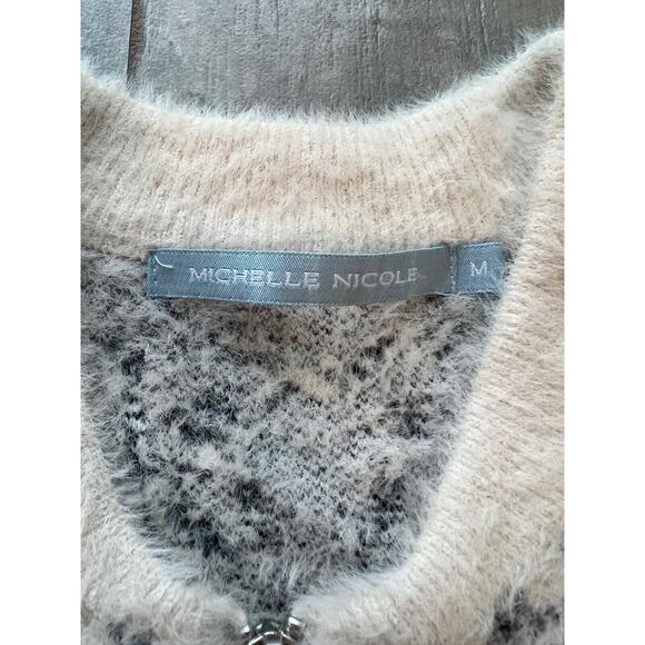 MICHELLE NICOLE Sweater Jacket Full Zip Cardigan Designer Luxury Fuzzy Cozy M - Picture 4 of 8